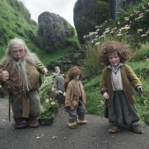 Prompt: photo of Hobbits on a city