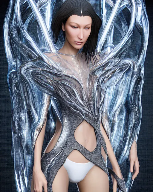 Image similar to a highly detailed metahuman 8 k close up render of bella hadid in iris van herpen agent provacateur made in unreal engine 4