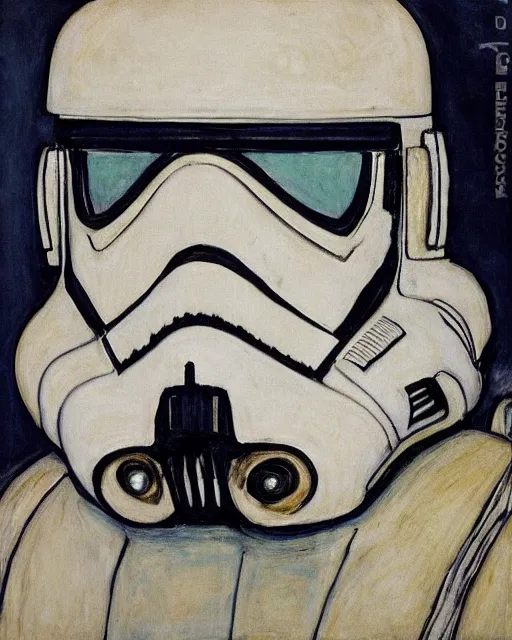 Prompt: portrait of a stormtrooper by egon schiele