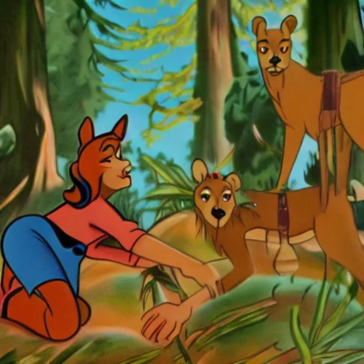 Prompt: 1940s disney film about talking forest animals super high detail