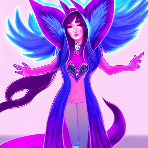 Prompt: Digital Drawing of Ahri, ethereal