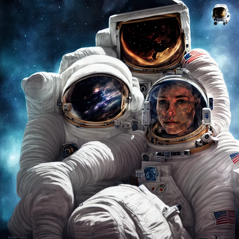 Image similar to portrait of an astronaut by ben templesmith, portrait, cinematic, epic composition, digital painting, digital art, masterpiece