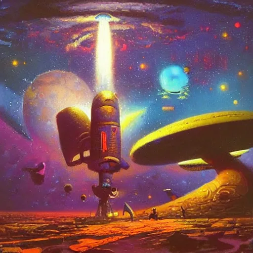 Prompt: an amazing masterpiece of art by Paul Lehr, 🚀