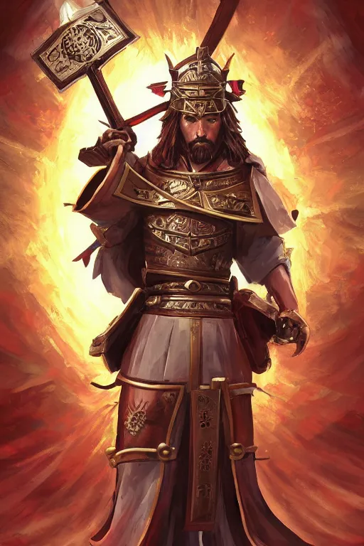 Prompt: A card with description and status of samurai Jesus Christ holding a Sacred Heart armor and katana, card game, card, trade card game, Artifact Dota2, by Stanley Artgerm Lau, WLOP, Rossdraws, James Jean, Andrei Riabovitchev, Marc Simonetti, Yoshitaka Amano, ArtStation, CGSociety,