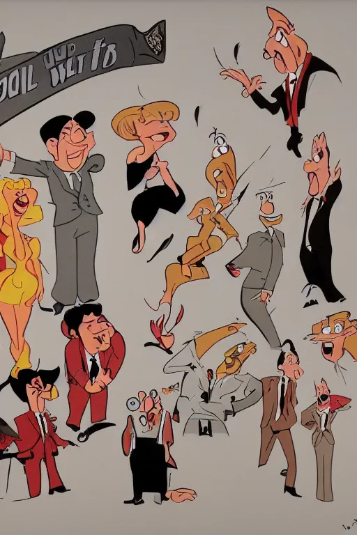 Image similar to concept art, illustration of people tired of bullshit, milt gross, tex avery, cartoon, by virgil partch, 8 k, uhd