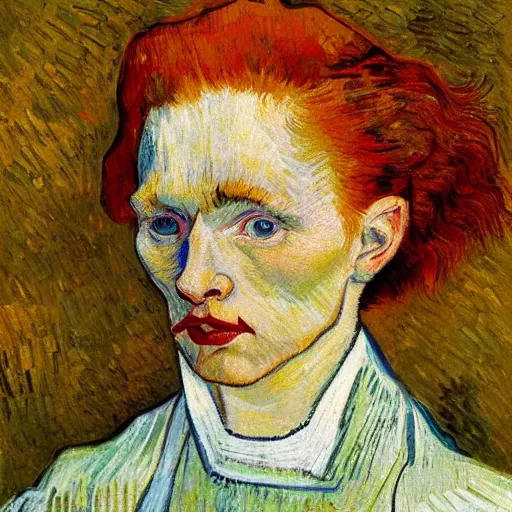 Prompt: beautiful redhead woman, Portrait, Closeup, van gogh