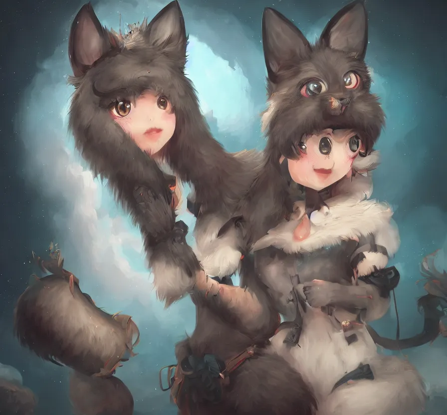 Prompt: vtuber in furry costume, dark colors, acrilic paint, brush paint, heavenly atmosphere, paint, ultra detailed, beautiful image, resolution, artstation