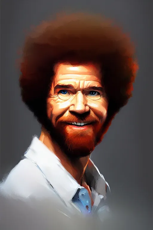 Image similar to portrait of Bob Ross, modern, colourful!! highly detailed, digital painting, artstation, concept art, sharp focus, illustration, by greg rutkowski