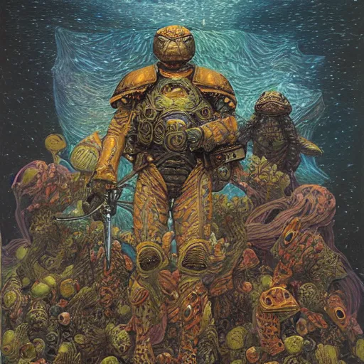 Prompt: the edge of the universe (on film), Turtle warrior, by Donato Giancola and Victo Ngai