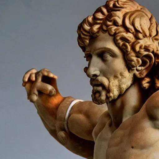 Image similar to A photo of Michelangelo’s sculpture of David wearing headphones DJing