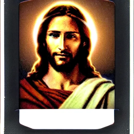 Prompt: polaroid photo of jesus christ, highly detailed, detailed facial features, glowing, 8 k