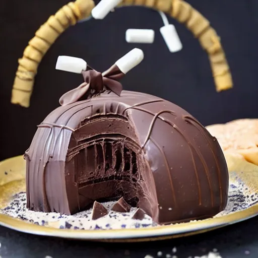 Image similar to Chocolate covered World War 2 naval mine, served on a plate, gourmet sweet