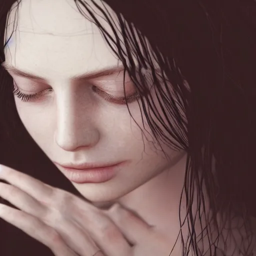 Prompt: Masterpiece! portrait of Arwen, an aesthetic beautiful! realistic black haired priestess, face close up, 30 years old woman, looks like young Liv Tyler, lotr , praying, with tears, soft cinematic light, by WLOP, 8K, octane render, artstation, deviantart, closer view, monochrome, lomography