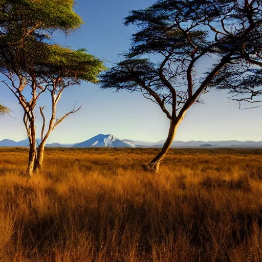 Prompt: an expansive cinematic mystical savanna with a mighty mountain in the background