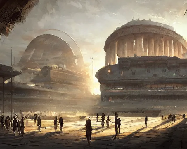 Image similar to a football stadium in the style of ancient egypt architecture, art by greg rutkowski and artgerma, stunning concept art, exterior design