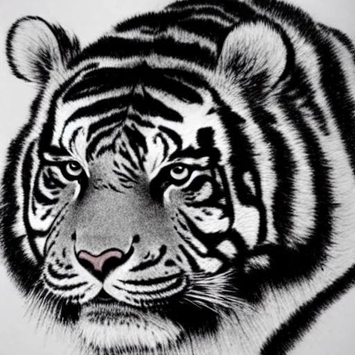 Prompt: an ink drawing of a chinese tiger