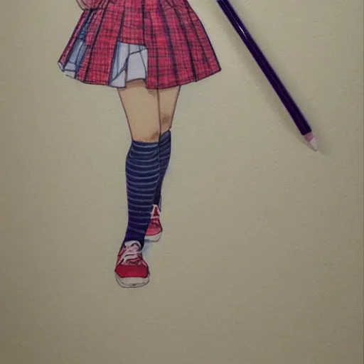 Image similar to a perfect, realistic professional digital sketch of a Japanese schoolgirl in style of Marvel, full length, by pen and watercolor, by a professional American artist on ArtStation, a hollywood-style sketch, on high-quality paper