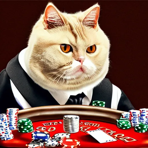 Image similar to fat mobster cat gambling at a poker table smokey photo