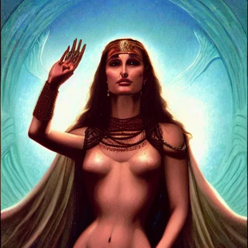 Prompt: portrait of natalie portman as a goddess, by gerald brom