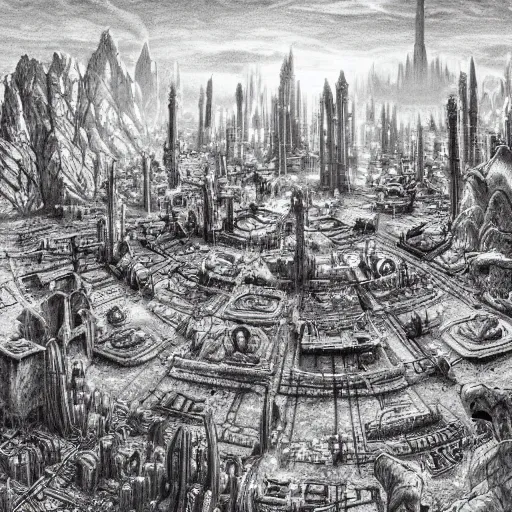 Image similar to detailed epic fantasy drawing of a fantastical city in the desert