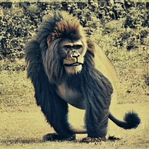 Prompt: a lion with the head of a gorilla