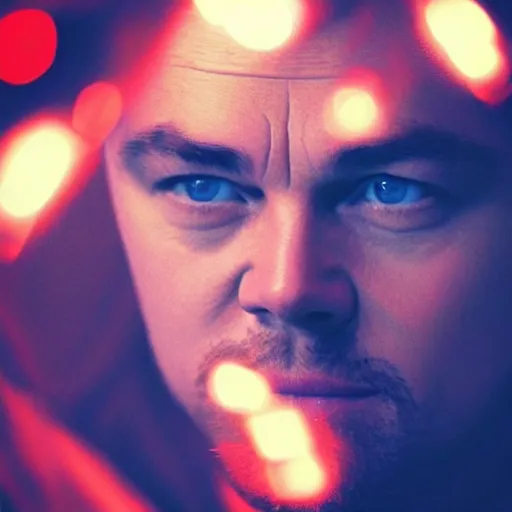 Image similar to “Leonardo DiCaprio, beautiful, Magic FX, red blue colors, lights, bokeh, highly detailed portrait, photorealistic, ultra detailed”