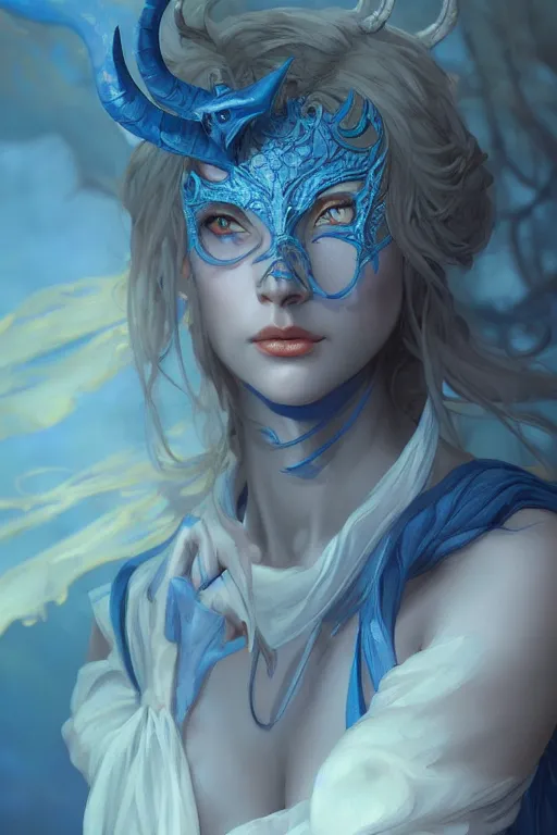 Prompt: a beautiful blue tiefling, dnd, face, fantasy, intricate, elegant, highly detailed, digital painting, artstation, concept art, smooth, sharp focus, illustration, art by artgerm and greg rutkowski and alphonse mucha