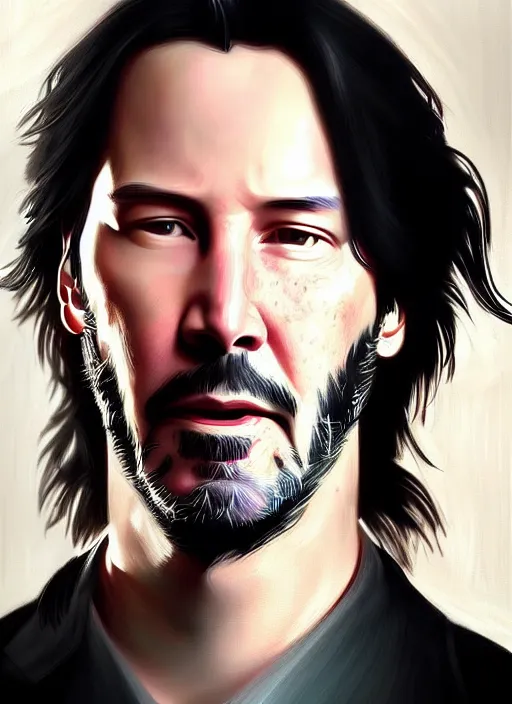 Image similar to keanu reeves made of particles!!!, male, portrait, intricate, highly detailed, digital painting, artstation, concept art, wallpaper, smooth, sharp focus, illustration, art by artgerm and greg rutkowski and alphonse mucha