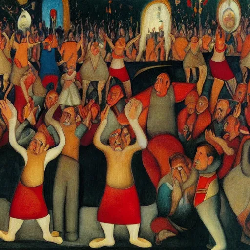 Image similar to dancing dwarves crowd by Boris Grigoriev