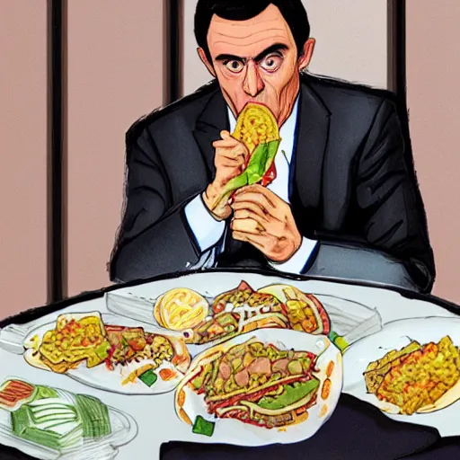 Image similar to Manuel Valls extremely detailed, eating a tacos