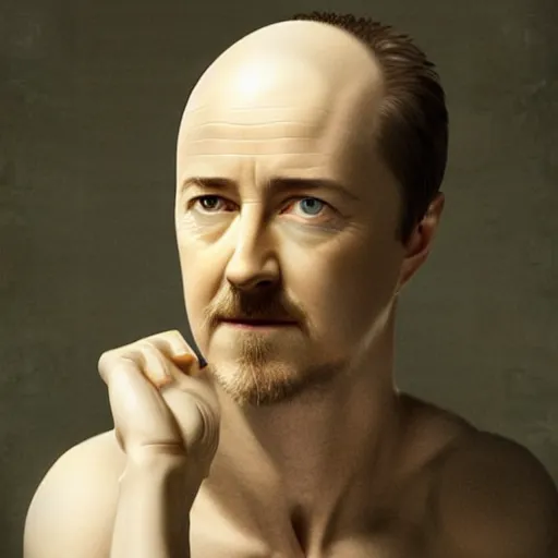 Image similar to edward norton as an egg with beautiful eggshell texture, highly detailed, dramatic lighting, concept art by caravaggio and greg rutkowski and artgerm