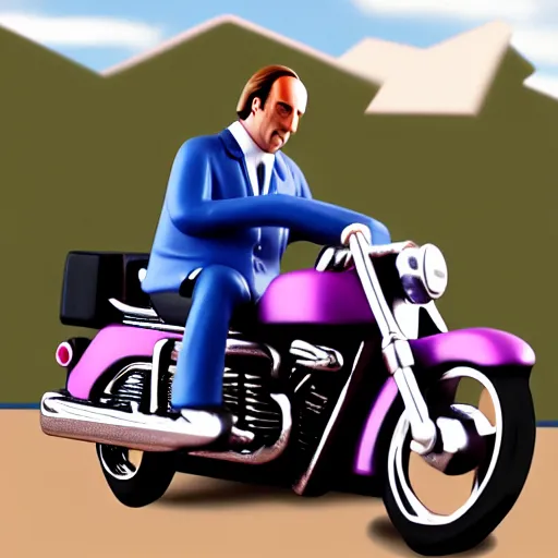 Prompt: Saul Goodman driving a motorcycle, highly detailed, 4k