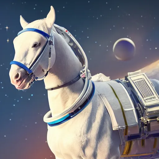 Prompt: horse wearing a space suit floating in outer space, highly detailed, stars in the background, nasa picture, 4 k, octane render, highly realistic photograph, full body shot