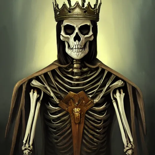 Portrait of a skeleton king sitting on the throne