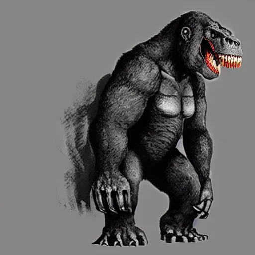 Image similar to t - rex fighting king kong, concept art