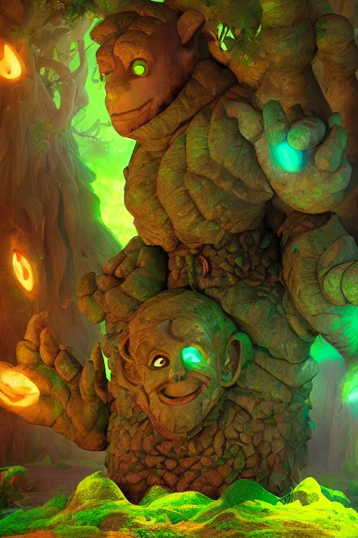 Image similar to arcane fantasy art giant golem elemental wood rock bastion forged gemstone enchanted forest troll, global illumination ray tracing hdr fanart arstation by sung choi and eric pfeiffer and gabriel garza and casper konefal lisa frank zbrush central hardmesh radiating a glowing aura