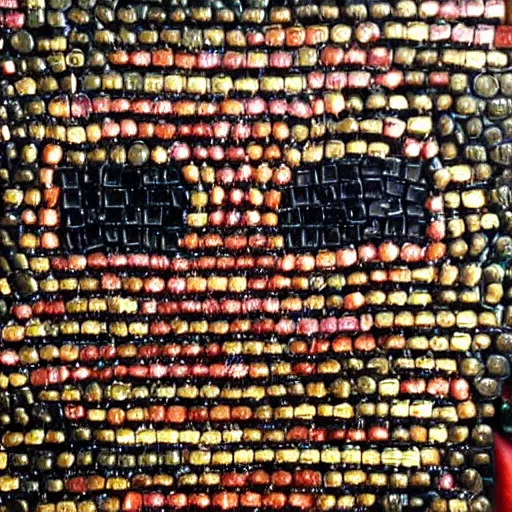 Image similar to a portrait of iron man, made of a lot of nespresso capsules, mosaic