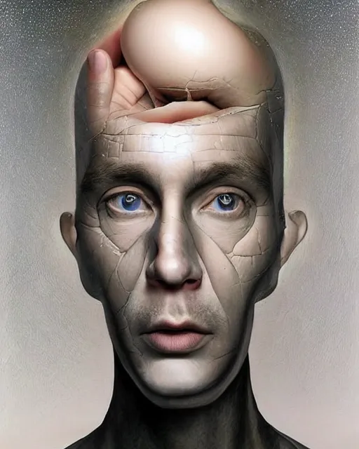 Image similar to surrealist portrait art in the styles of igor morski, jim warren, and manzel bowman, intricate, hyperrealistic, accurate facial details, profile picture with chromakey!!!!! background, volumetric lighting