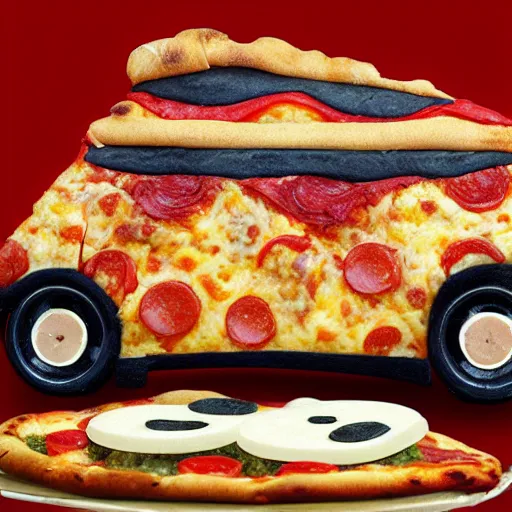 Image similar to car made of pizza, photo, detailed, 4k