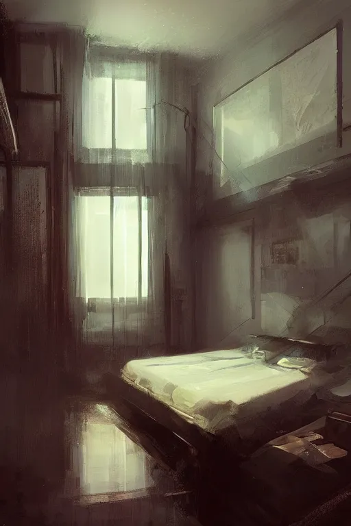 Prompt: apartment bedroom, by wlop. artstation contest winner. trending on artsation. blade runner. intricate detailed paint