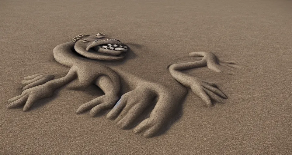 Image similar to a monster made out of sand, int he desert, 4k, photorealistic