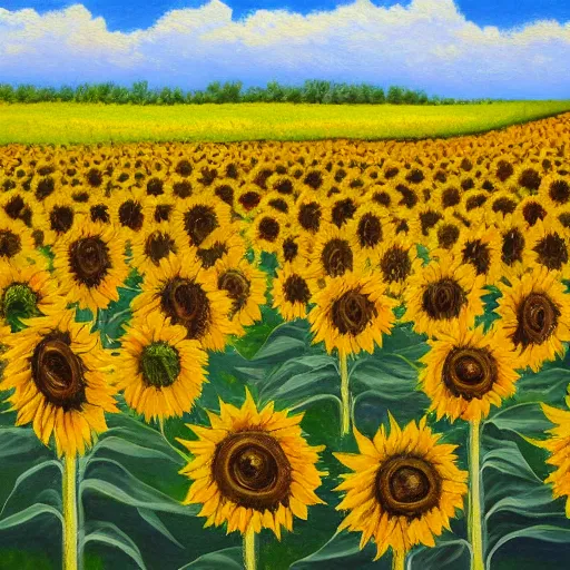 Prompt: a painting of a field of sunflowers