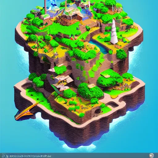 Image similar to isometric island in the sky, isometric invironment, 3d art, amazing detail, artstation