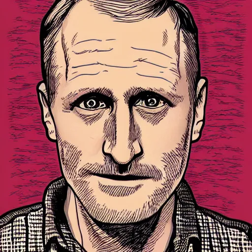 Prompt: a portrait illustration of Woody Harrelson drawn by ROBERT CRUMB