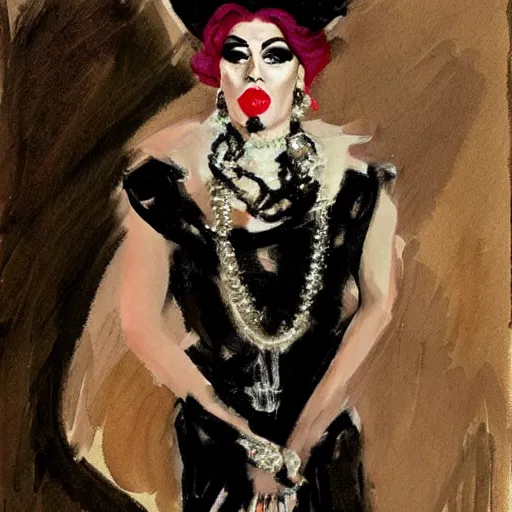 Prompt: Drag Queen portrait in the style of John Singer Sargent