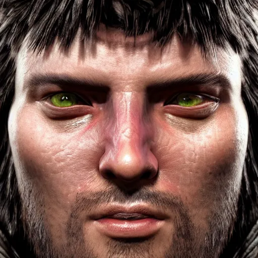 Image similar to hyperrealistic mixed media image of jarl from skyrim, stunning 3 d render inspired art by greg rutkowski and xiang duan and thomas eakes, perfect facial symmetry, flesh texture, realistic, highly detailed attributes and atmosphere, dim volumetric cinematic lighting, 8 k octane detailed render, post - processing, masterpiece,