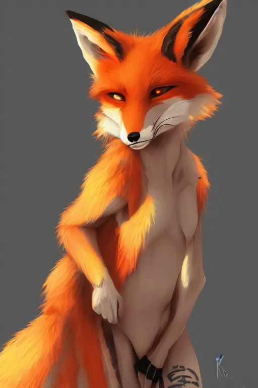 Image similar to a fox fursona, trending on artstation, by kawacy, furry art, digital art, cyberpunk, high quality, backlighting