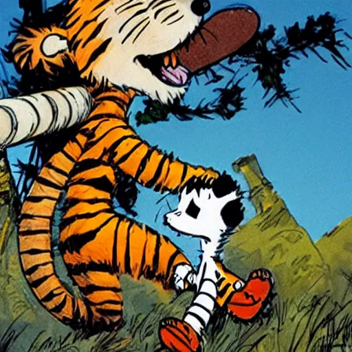 Image similar to calvin and hobbes, drawn by jim lee,