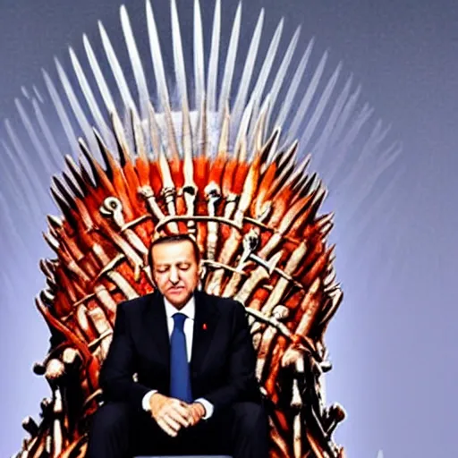 Image similar to recep tayyip erdoğan sitting on the iron throne