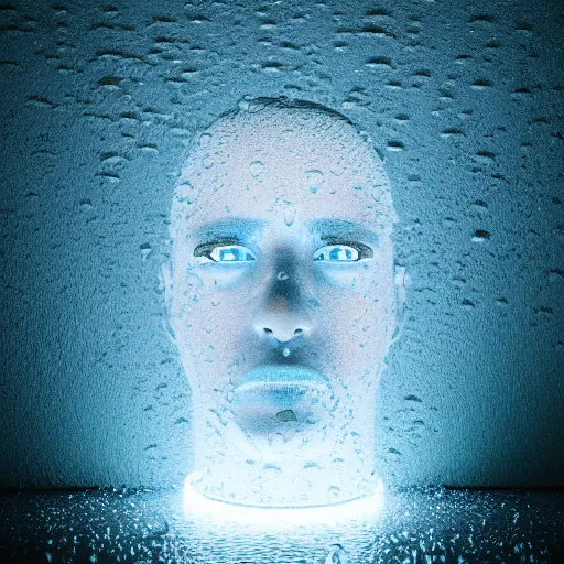 Image similar to a human made out of rain, neon, rendered in octane, unreal engine, realistic